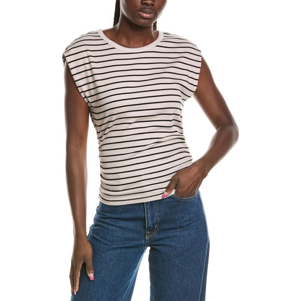 Michael Stars Womens  Joni Crewneck Power Shoulder Top, Grey